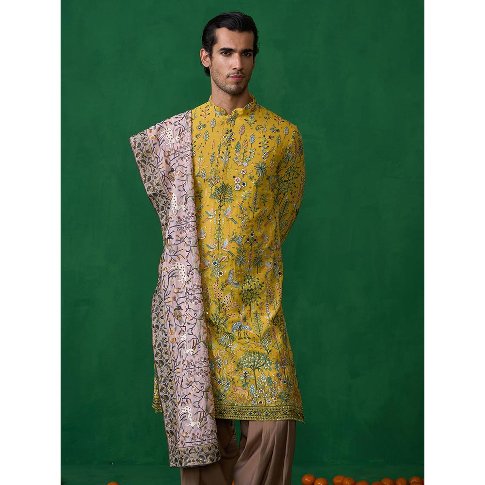 KALPRAAG Bird Haldi Kurta with Patiyala and Dupatta