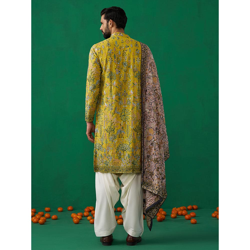 KALPRAAG Bird Haldi Kurta with Patiyala and Dupatta
