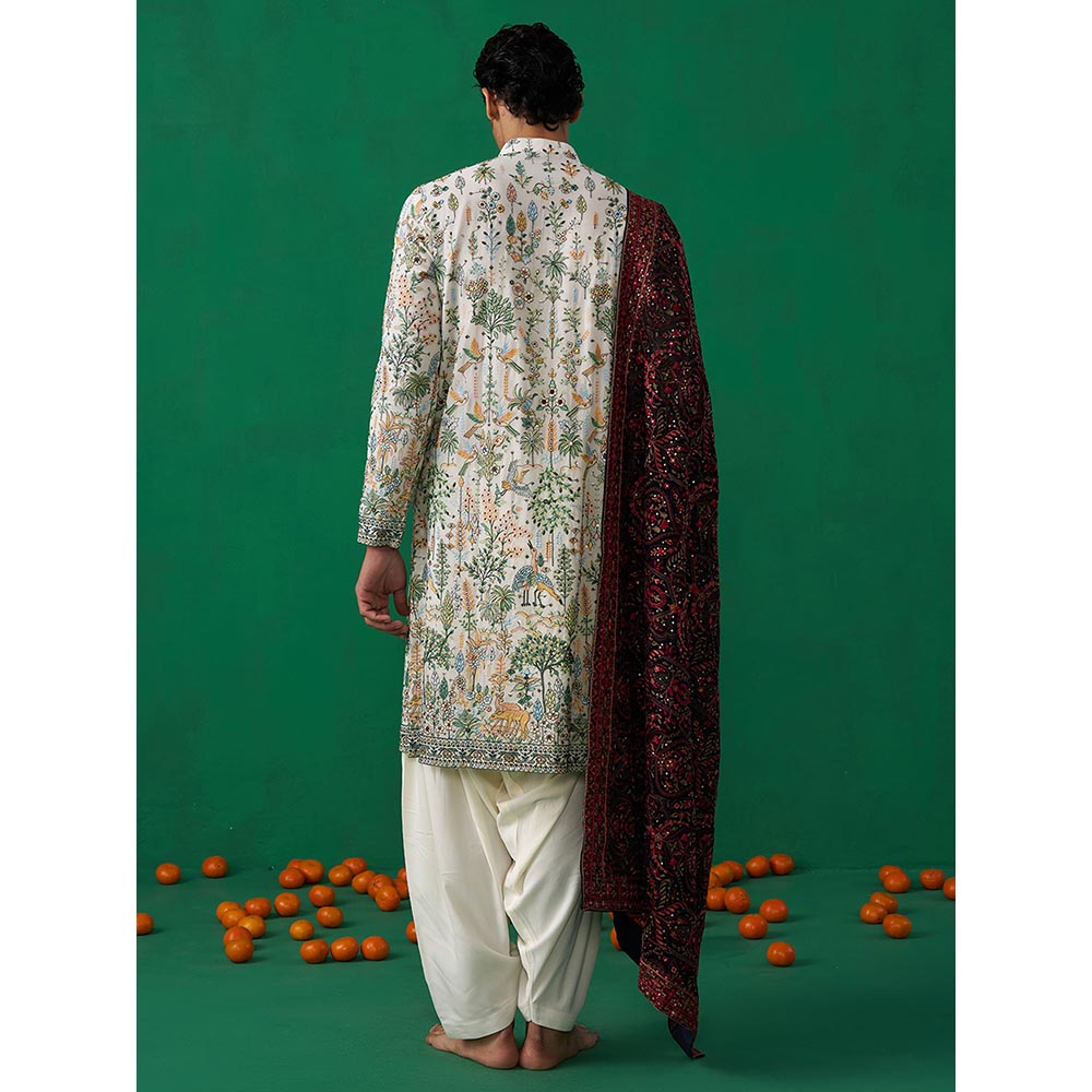 KALPRAAG Bird Ivory Kurta with Patiyala and Dupatta
