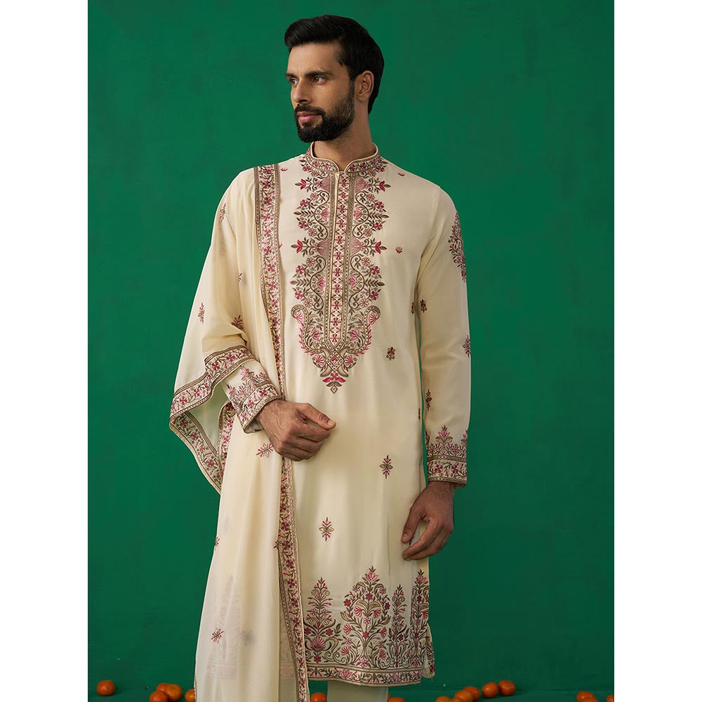 KALPRAAG Motif Cream Kurta with Pant and Dupatta