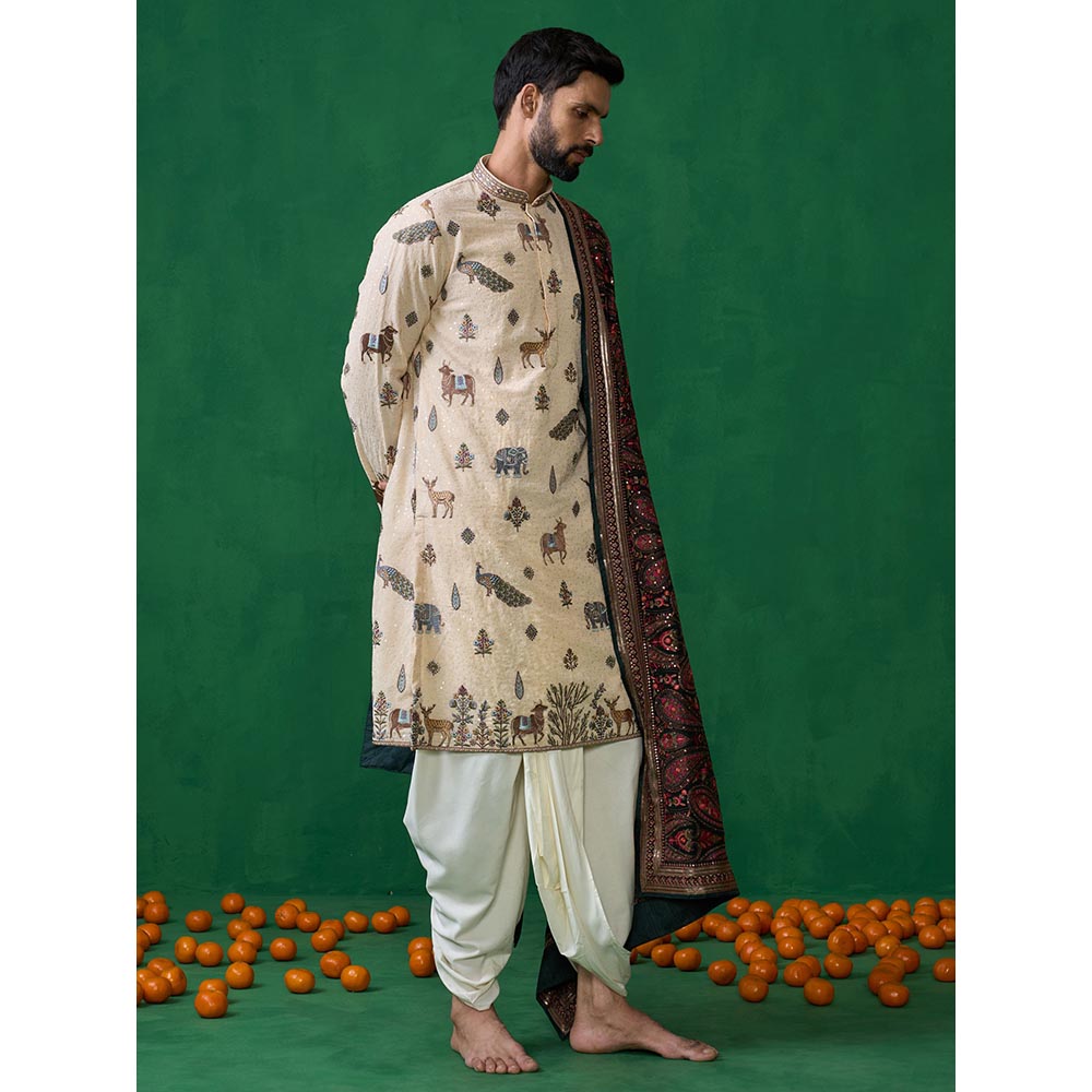 KALPRAAG Pichwai Beige Dhoti with Kurta and Pant