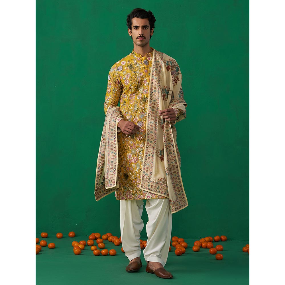 KALPRAAG Poolpankh Haldi Kurta with Patiyala and Dupatta