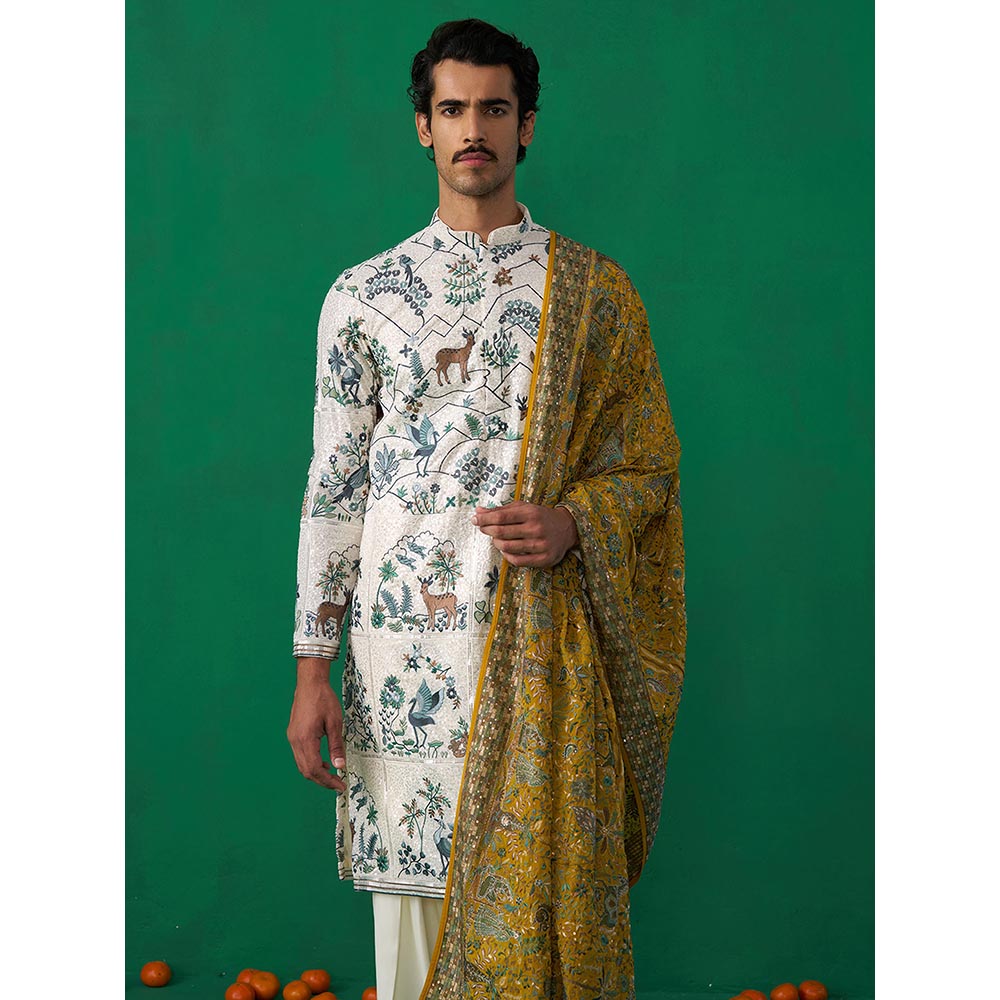 KALPRAAG Swan Ivory Kurta with Patiyala and Dupatta