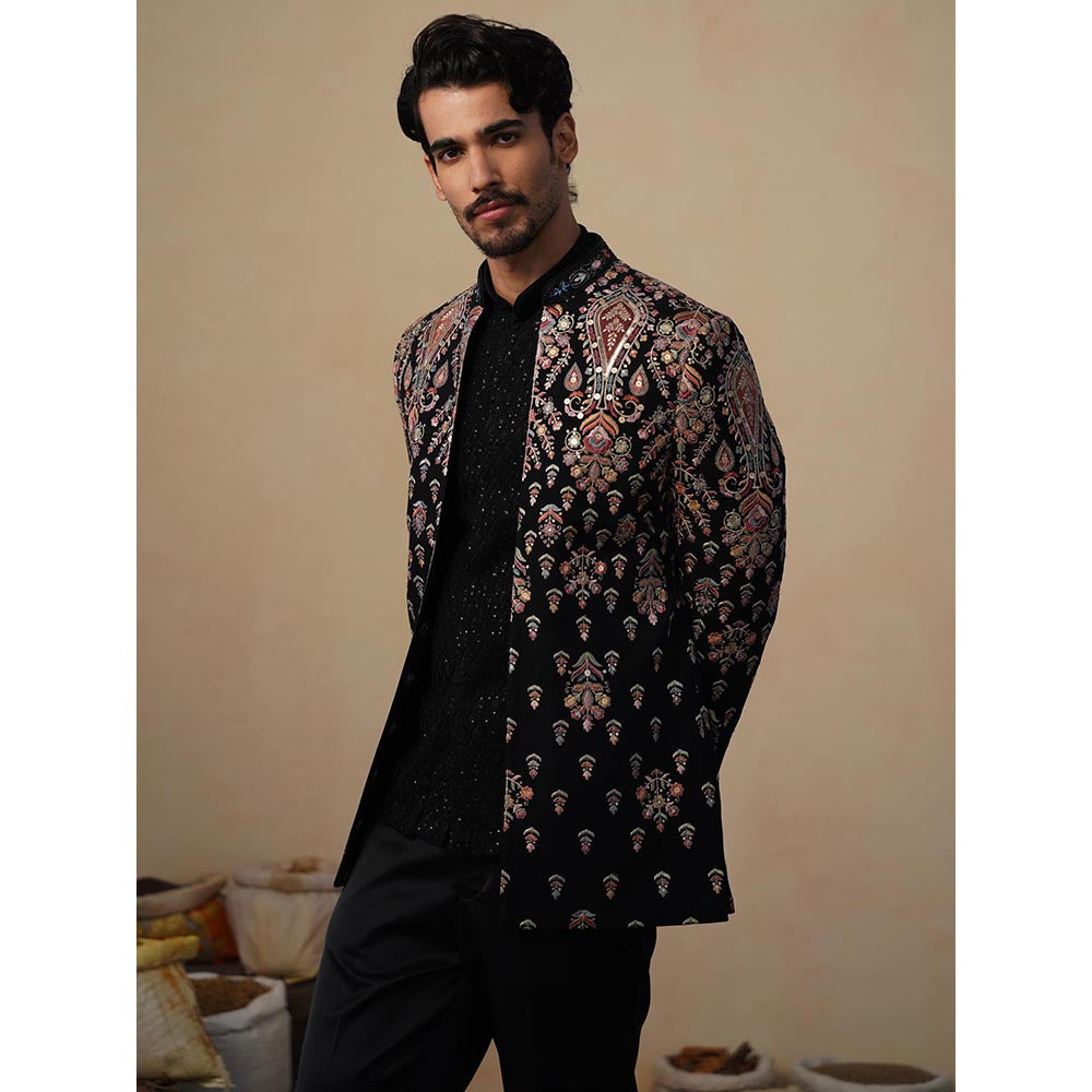 KALPRAAG Utsav Black Jodhpuri Jacket with Shirt and Trouser