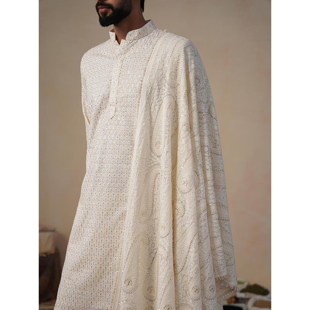 KALPRAAG Shvets Ivory Kurta with Patiala and Dupatta