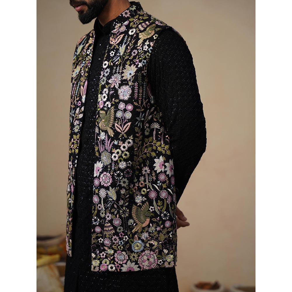 KALPRAAG Shaurya Black Kurta with Nehru Jacket and Pant