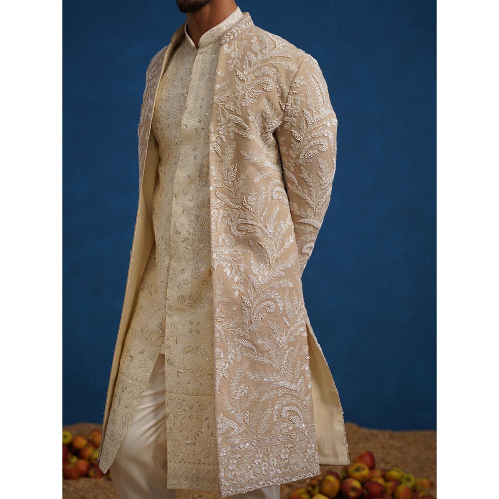 KALPRAAG Brown Tejas Cut dana Chiku Sherwani With Kurta And Pant