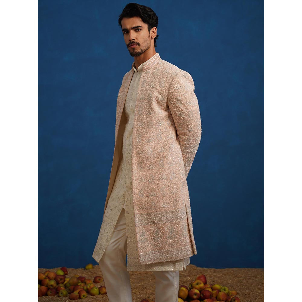 KALPRAAG Kamal Cut dana Pink Sherwani With Kurta And Pant