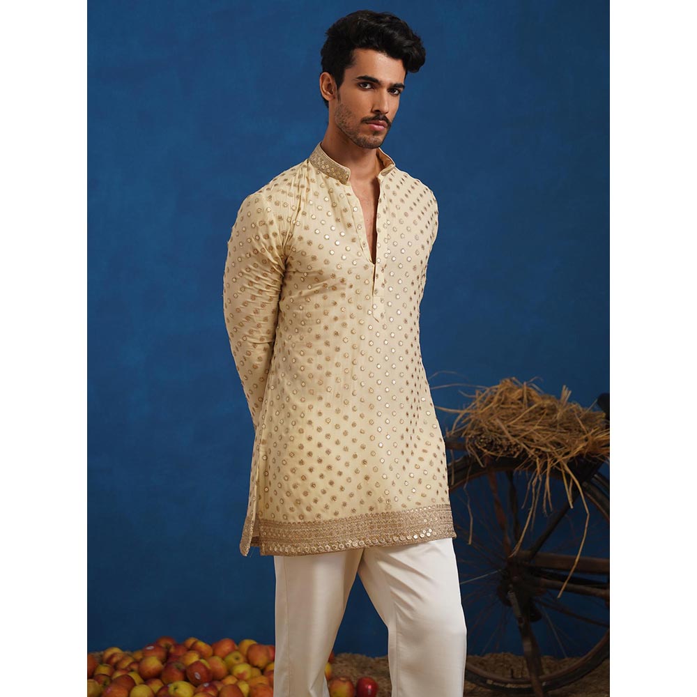 KALPRAAG Polka Cream Short Kurta With Pant
