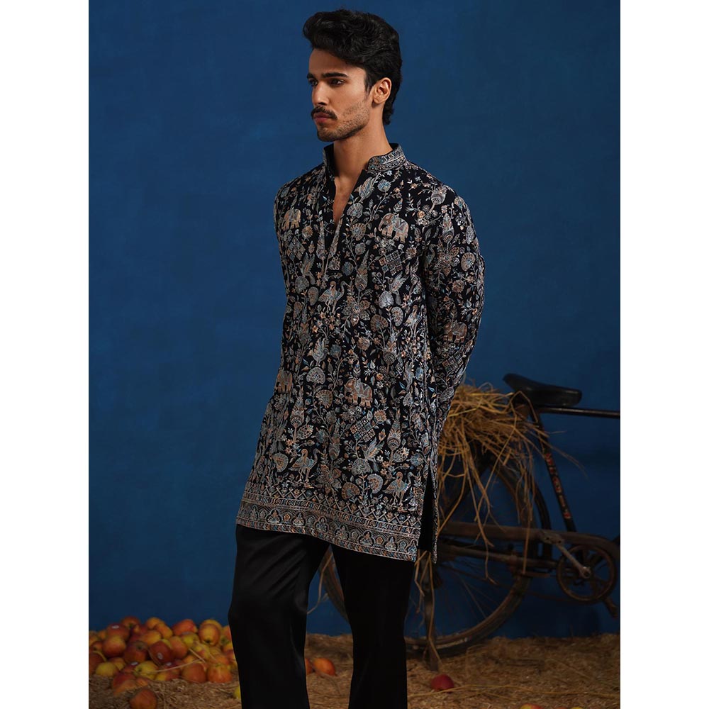KALPRAAG Omkar Blue Short Kurta With Pant