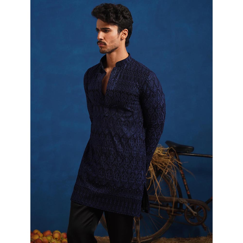 KALPRAAG Lalit Navy Blue Short Kurta With Pant