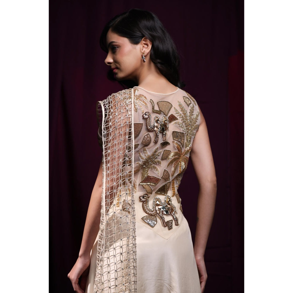 Kanika Verma Ivory Sufra Cutwork Saree Style Dress