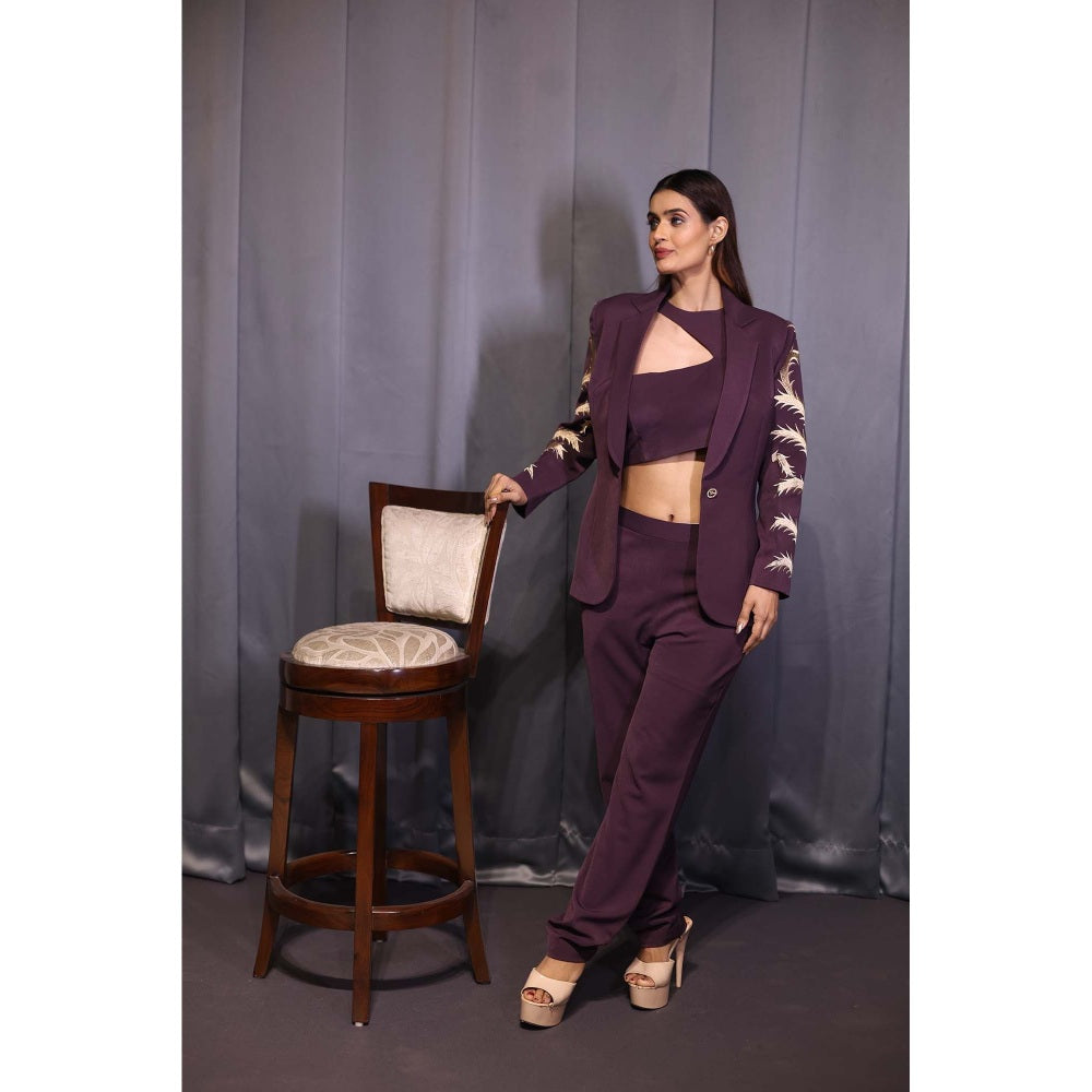 Kanika Verma Purple Blazer with Bustier and Pant (Set of 3)