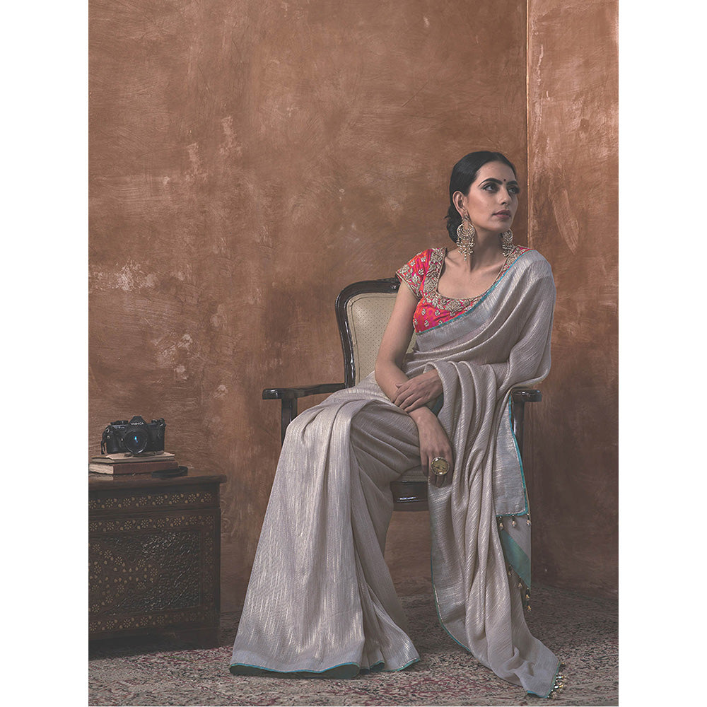 Kanika Sharma Grey Gota Work Embellished Saree With Stitched Blouse