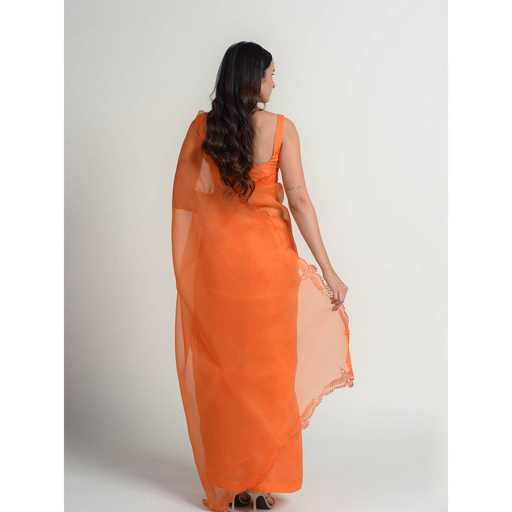 KAPARDARA Eagle Nebula Saree A Pure Silk Organza Saree In The Shade Of Orange
