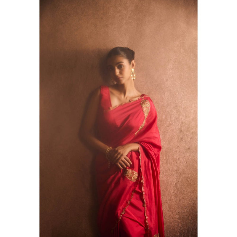 KAPARDARA Rouge Red Saree without Blouse