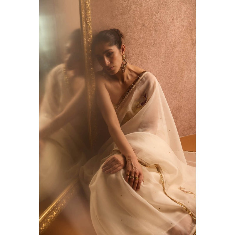 KAPARDARA Ivory Saree without Blouse