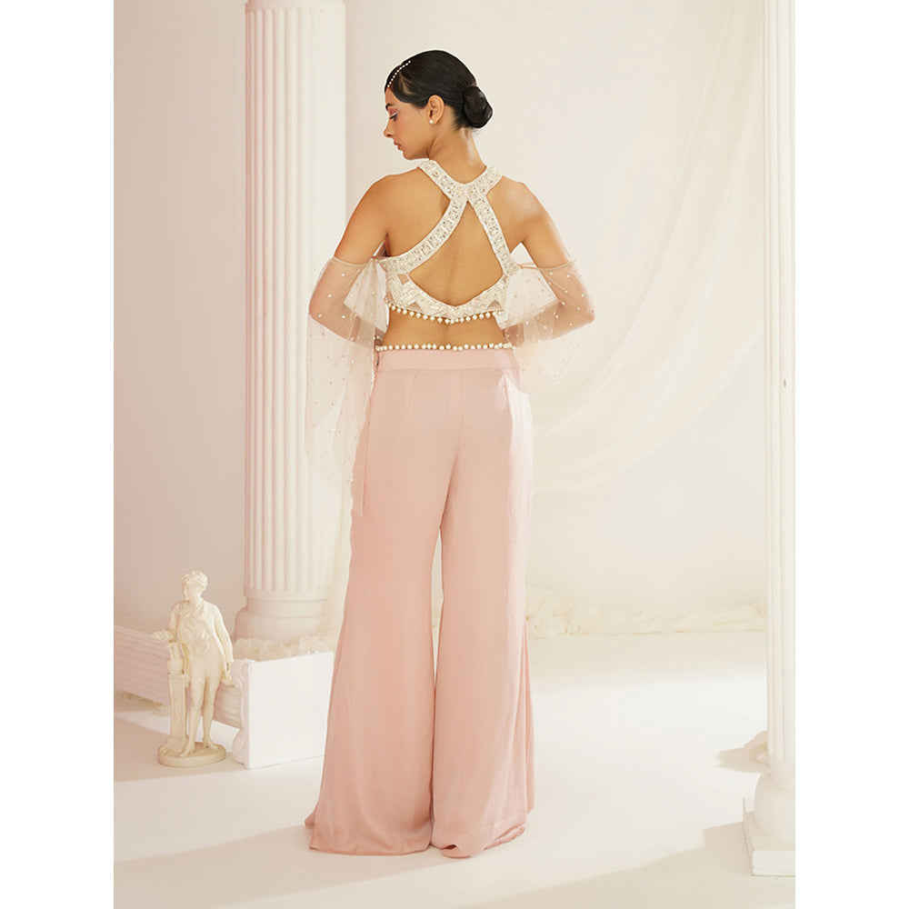 Kapda Dori Blush Pink Embellished Blouse and Palazzo (Set of 2)