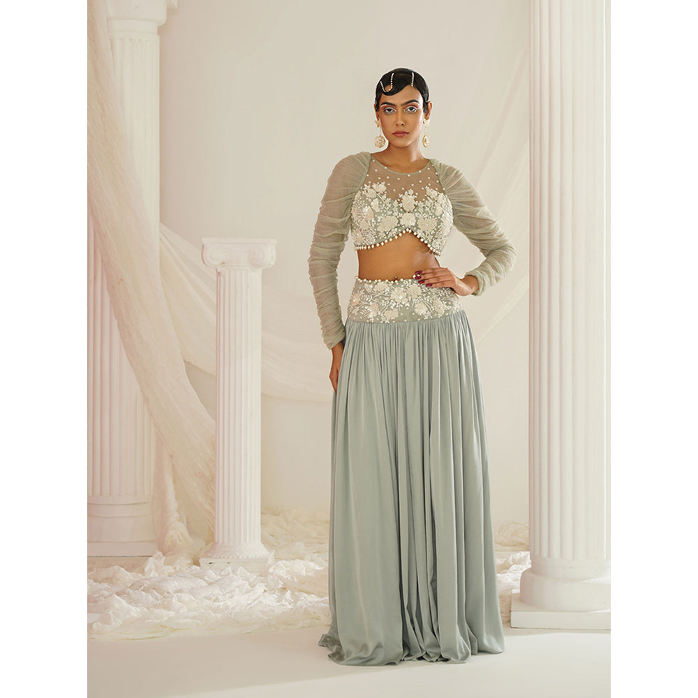Kapda Dori Sage Green Embroidered Lehenga with Blouse and Dupatta (Set of 3)