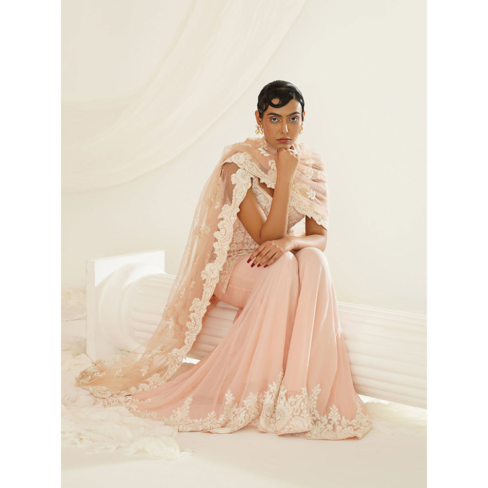 Kapda Dori Blush Pink Embellished Kurti with Palazzo and Dupatta (Set of 3)