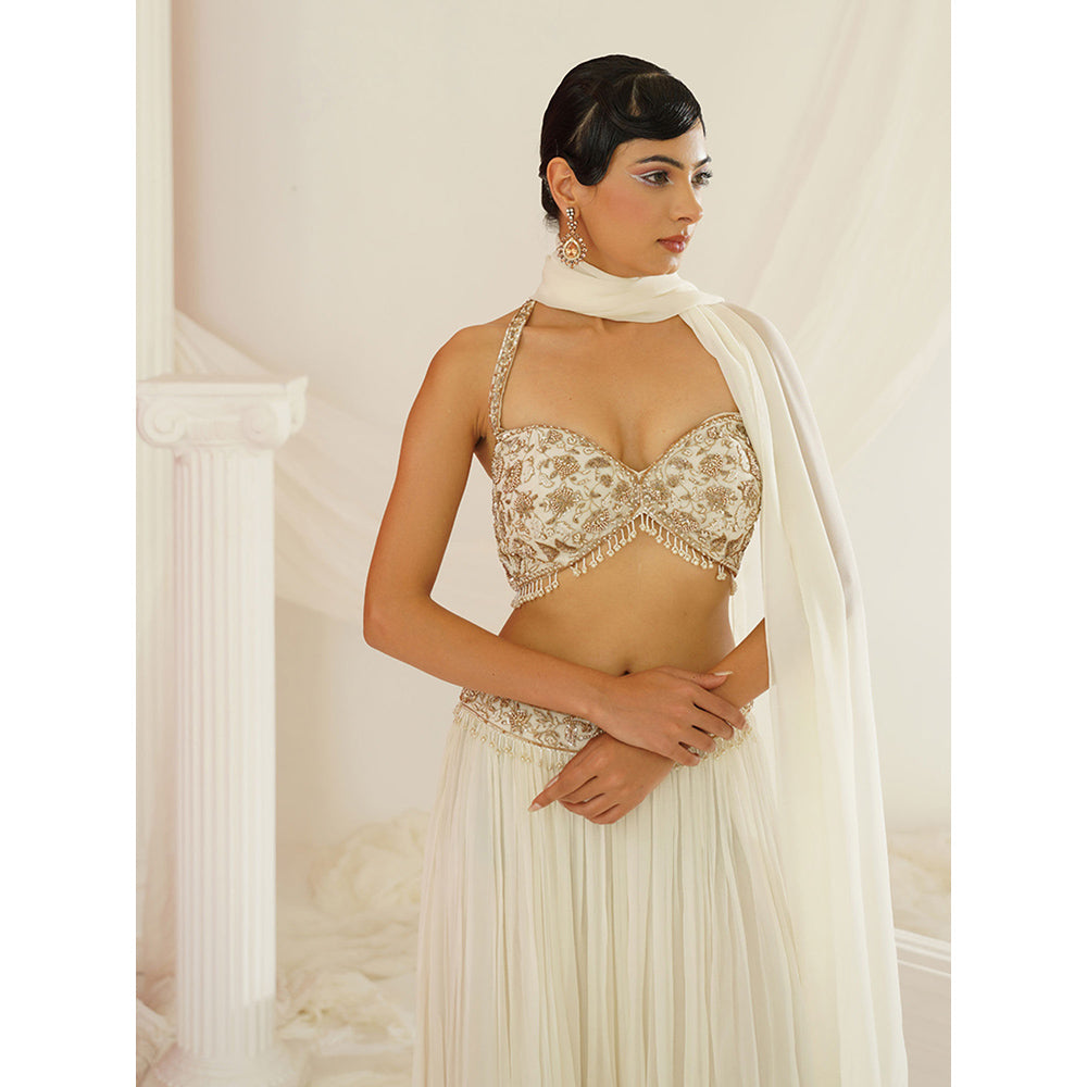 Kapda Dori White Embellished Blouse with Palazzo and Dupatta (Set of 3)