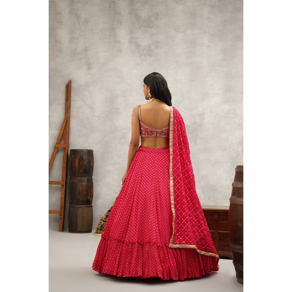 Kapda Dori Pink Embroidered Banarsi Georgette Blouse with Lehenga and Dupatta (Set of 3)