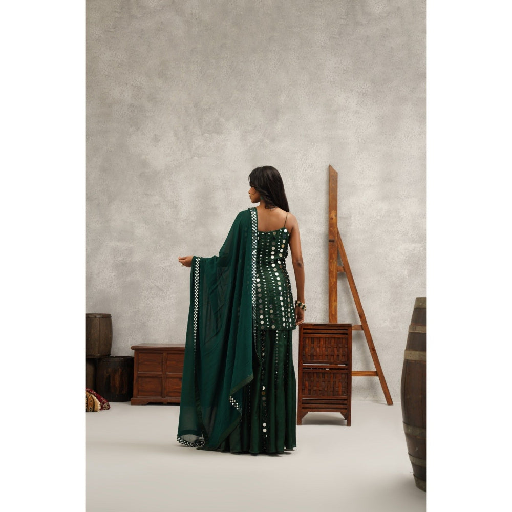 Kapda Dori Green Embroidered Kurta with Sharara and Dupatta (Set of 3)