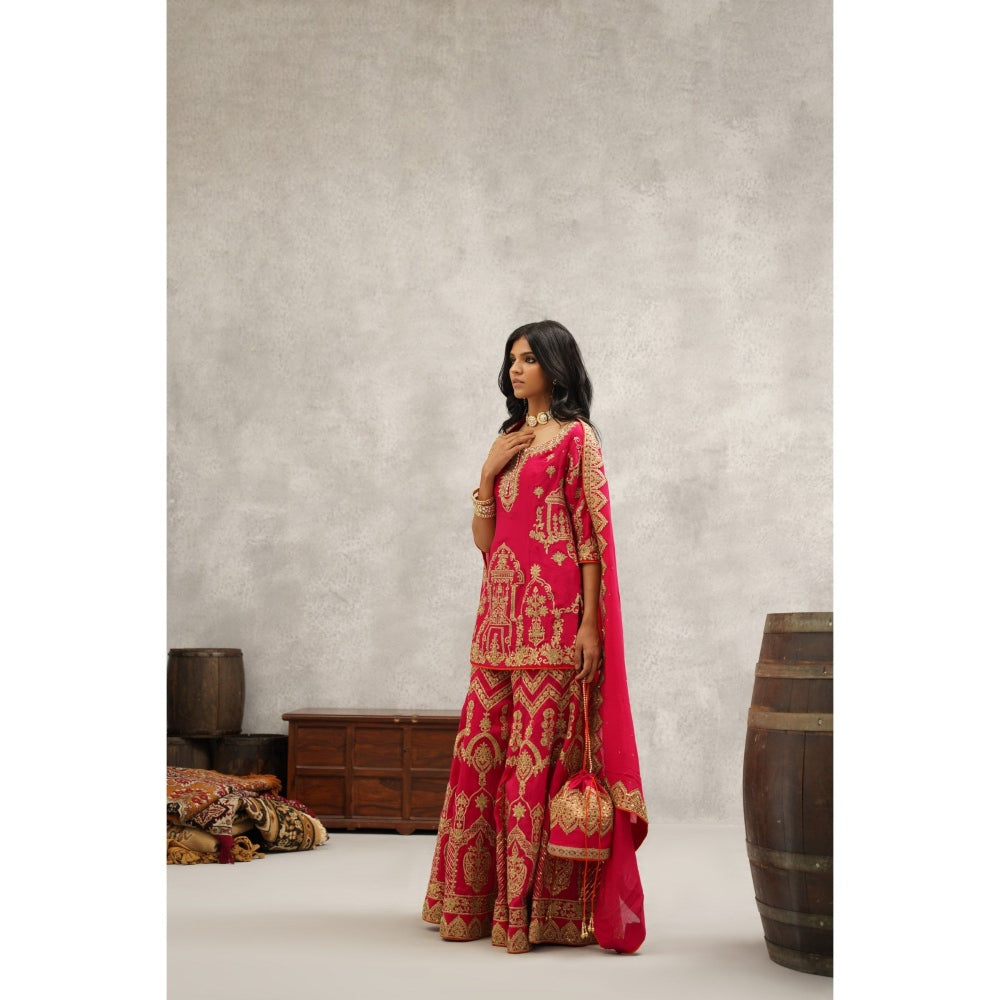 Kapda Dori Pink Embroidered Sharara with Kurta and Dupatta (Set of 3)