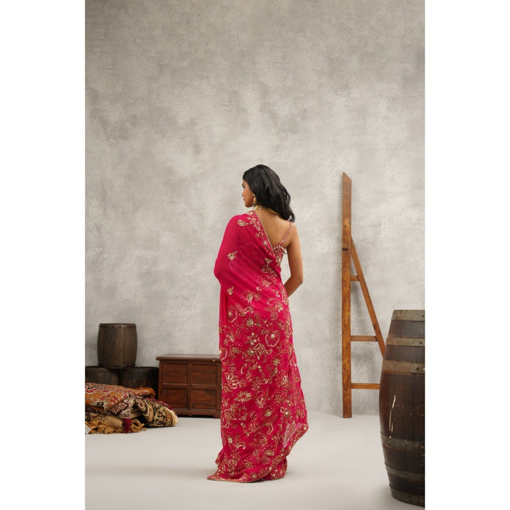 Kapda Dori Pink Embroidered Saree with Stitched Blouse and Petticoat