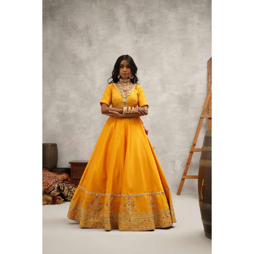 Kapda Dori Yellow Embroidered Lehenga with Blouse and Dupatta (Set of 3)