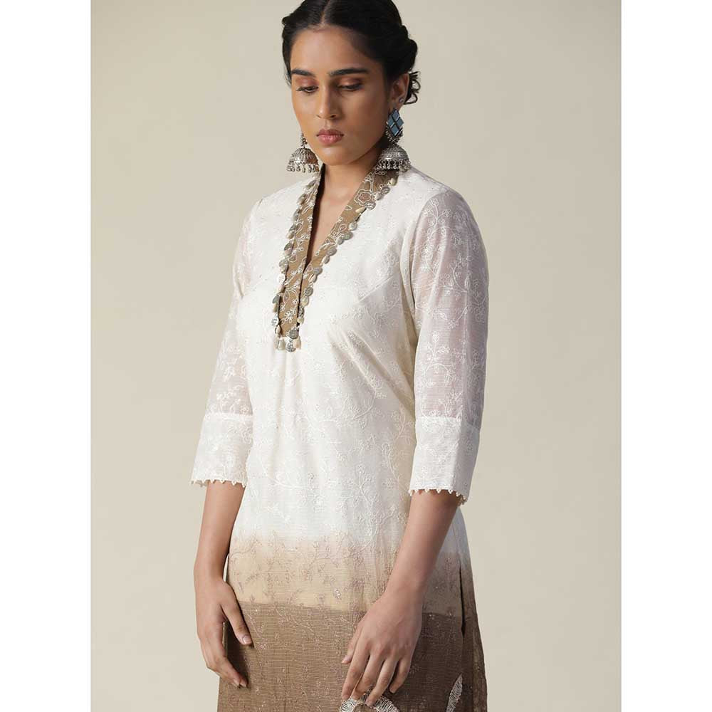 Arpita Sulakshana White Brown Ombre Kurta (Set of 3)