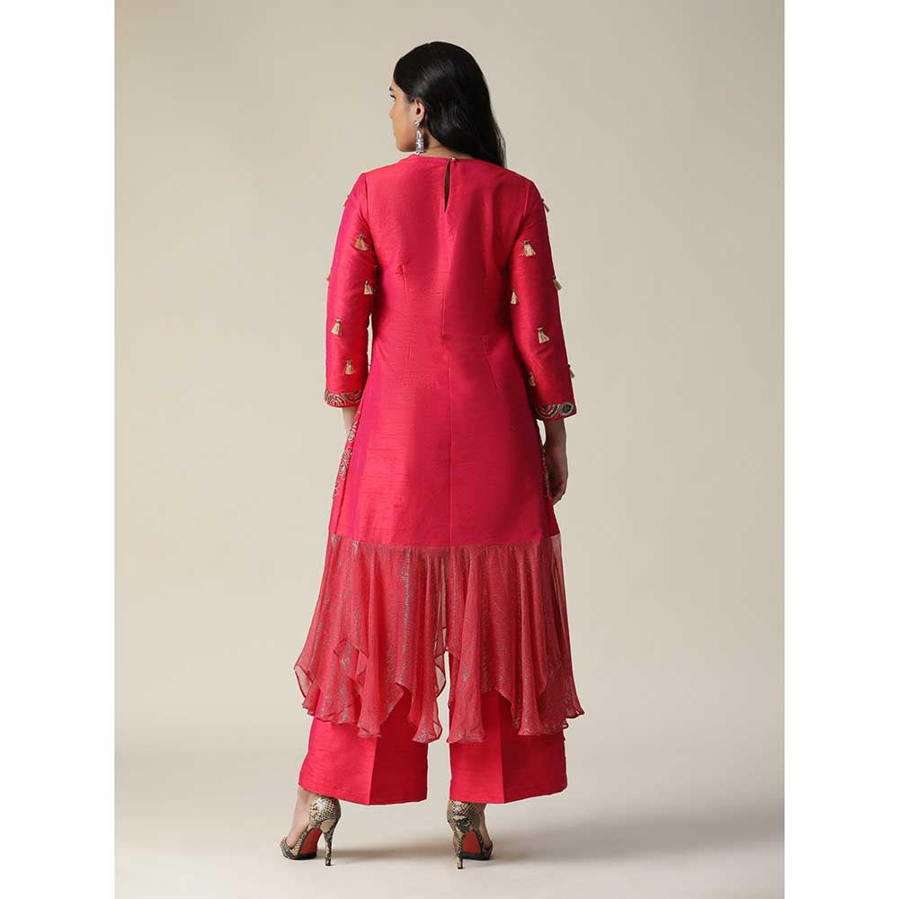 Arpita Sulakshana Red La Rosa Raw Silk Kurta (Set of 2)