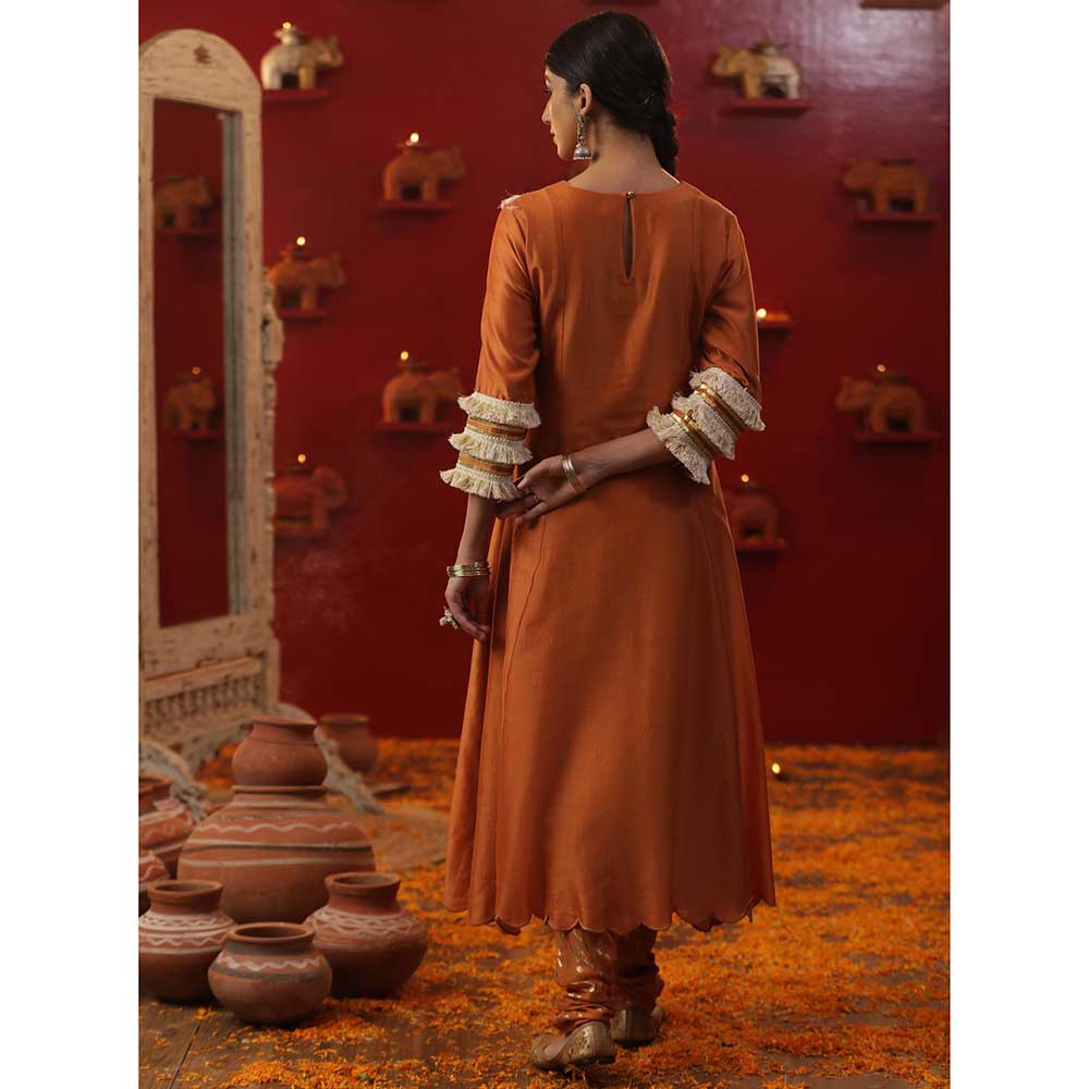 Arpita Sulakshana Burnt Orange Handpainted Kurta with Pant and Dupatta (Set of 3)