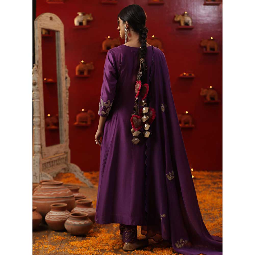 Arpita Sulakshana Purple A-Line Angarkha with Churidar and Dupatta (Set of 3)