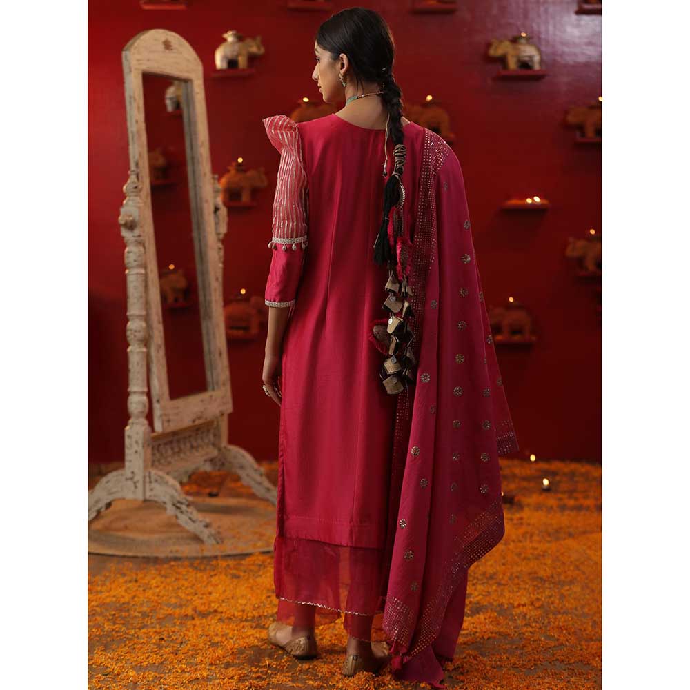 Arpita Sulakshana Pink Bali Signature Kurta with Pant and Dupatta (Set of 3)