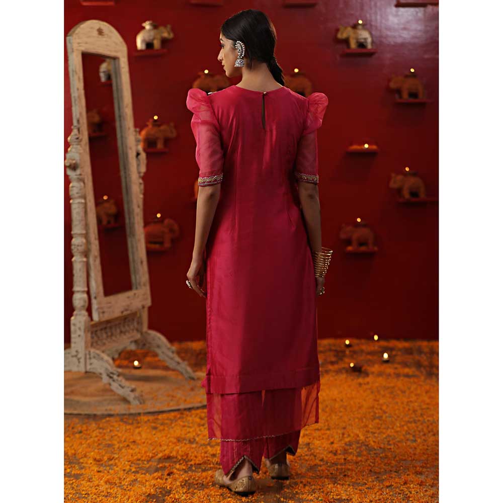 Arpita Sulakshana Pink Bell Handapinted Kurta with Pant and Dupatta (Set of 3)