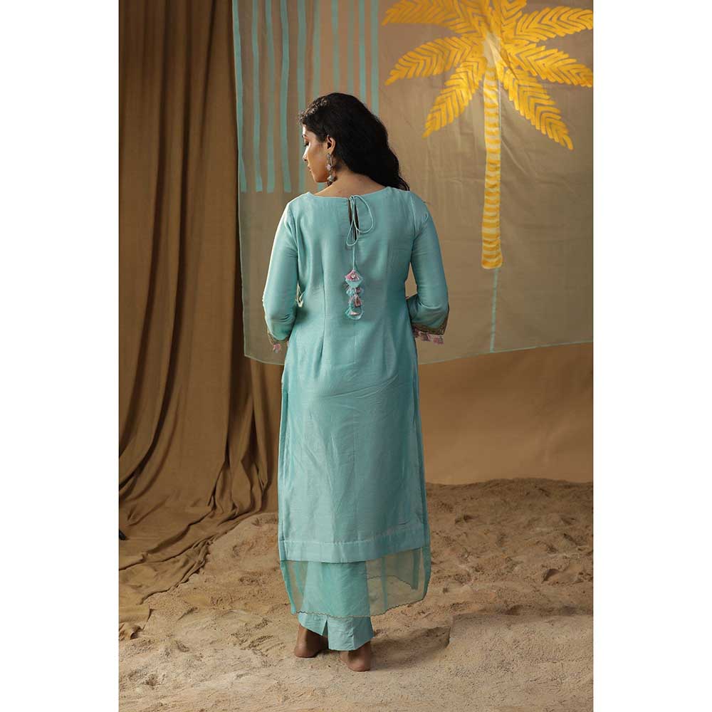 Arpita Sulakshana Sky Blue Centre Palm Tree Kurta with Pants (Set of 3)