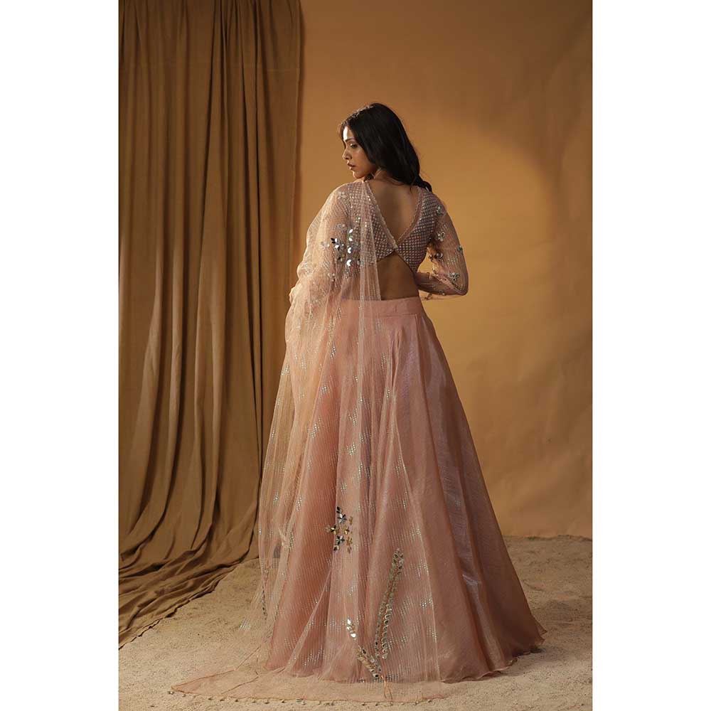 Arpita Sulakshana Peach Organza Lehenga Choli (Set of 3)