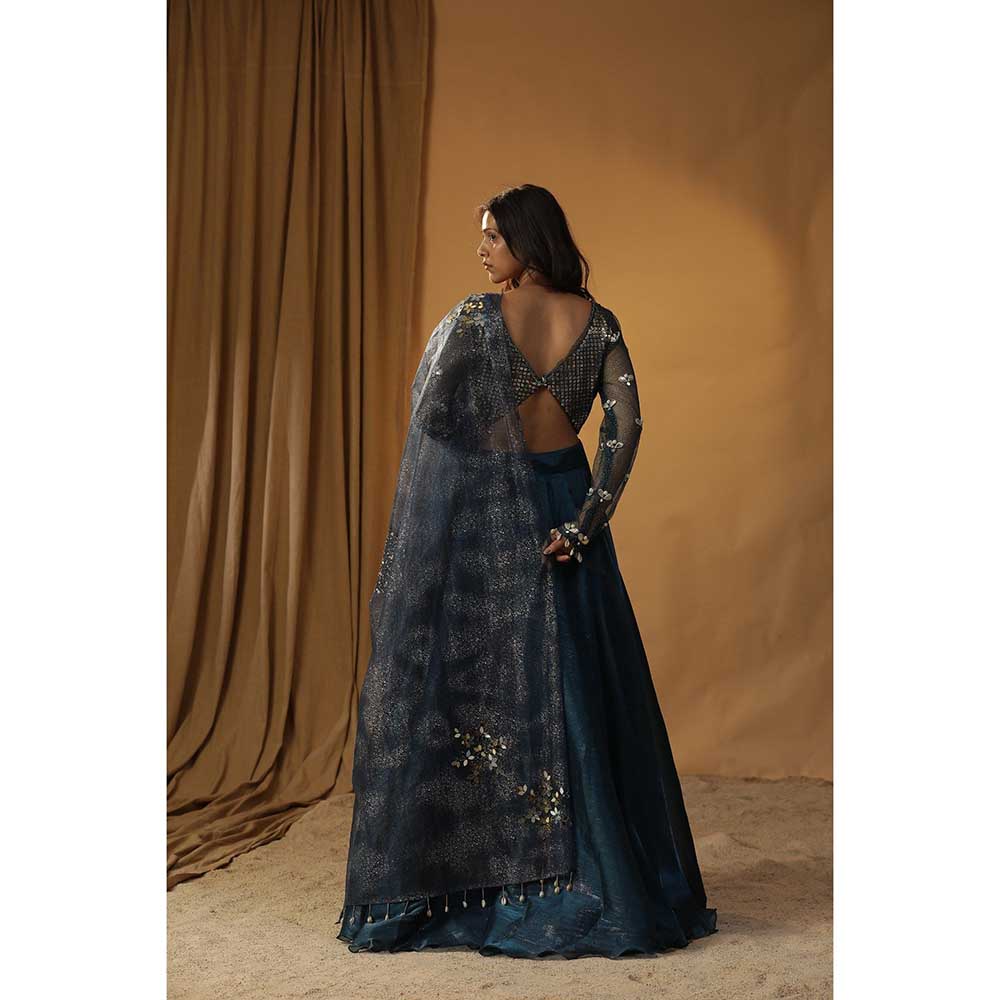 Arpita Sulakshana Navy Blue Organza Lehenga Choli (Set of 3)
