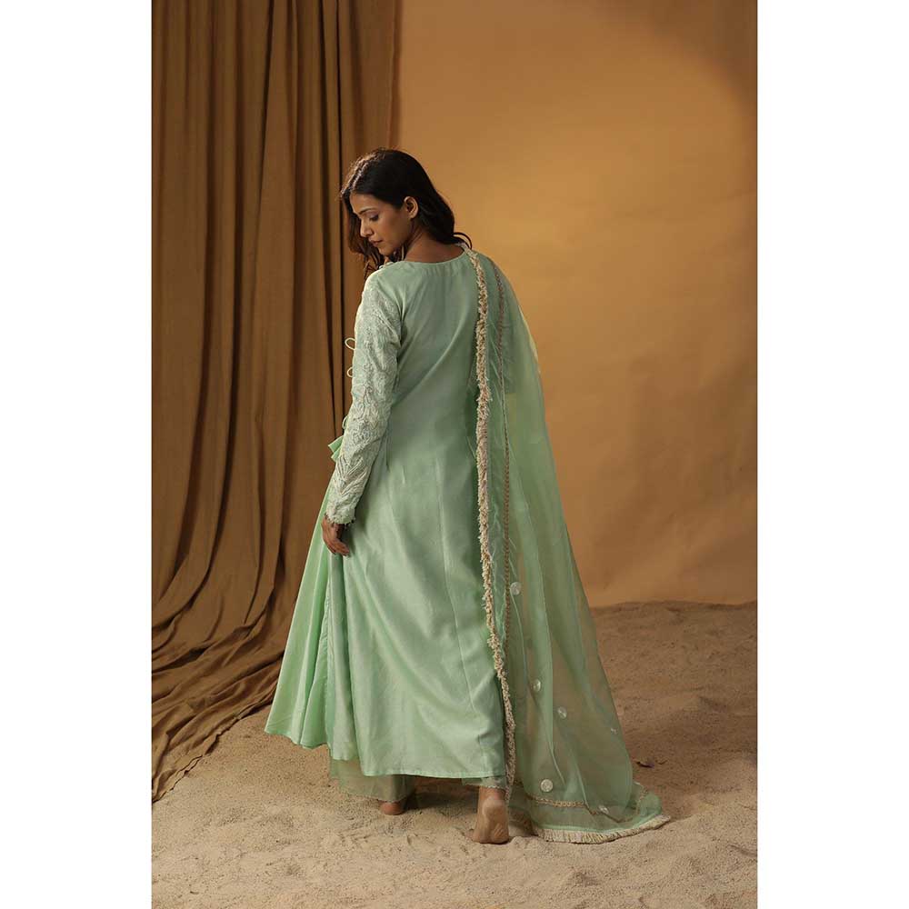 Arpita Sulakshana Pista Green Angarkha Suit & Pant with Dupatta (Set of 3)