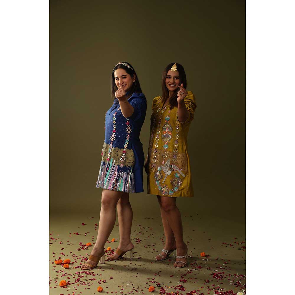Arpita Sulakshana Mustard Handprinted Mini Dress