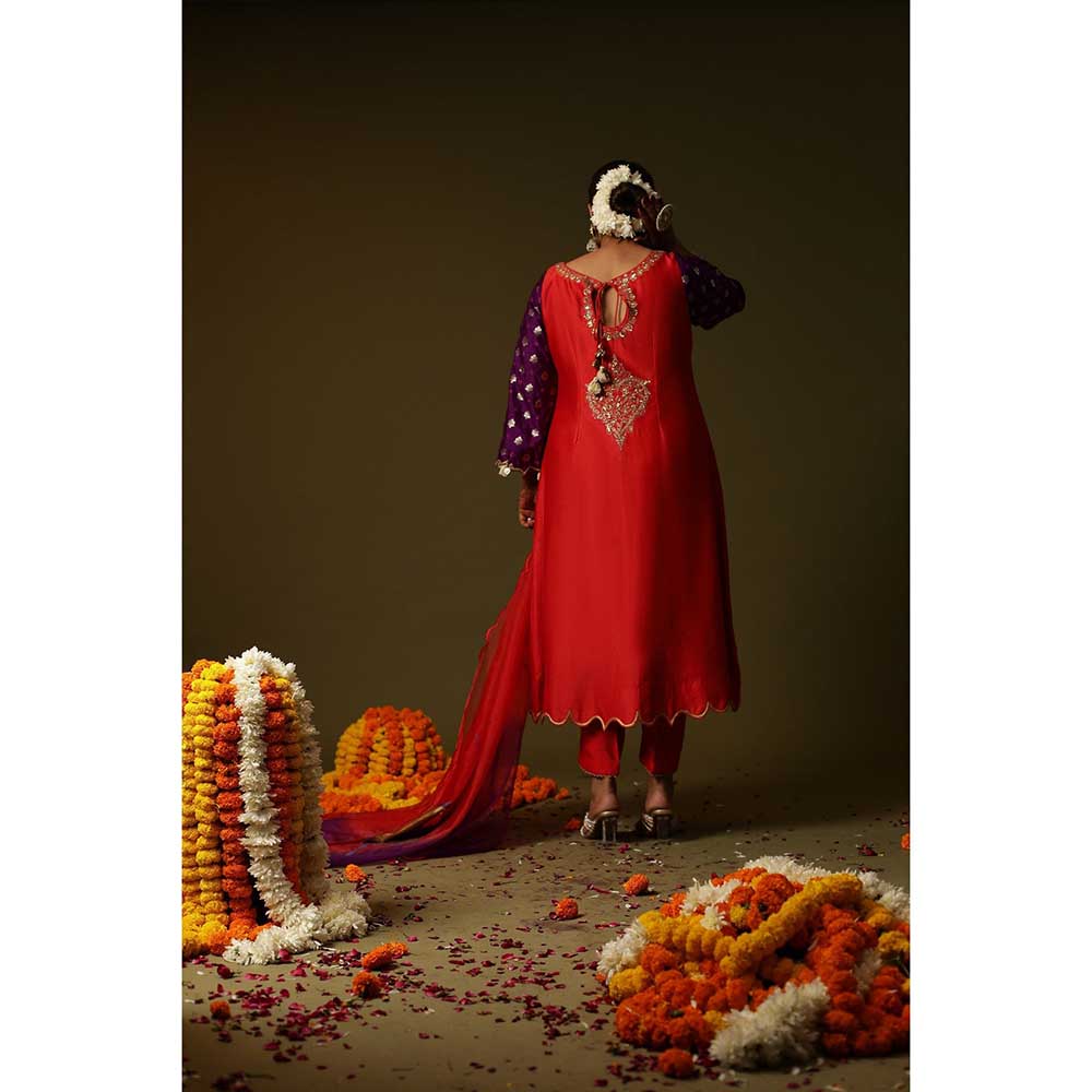 Arpita Sulakshana Red Sakhi Hand Painted Kurta with Pant and Dupatta (Set of 3)
