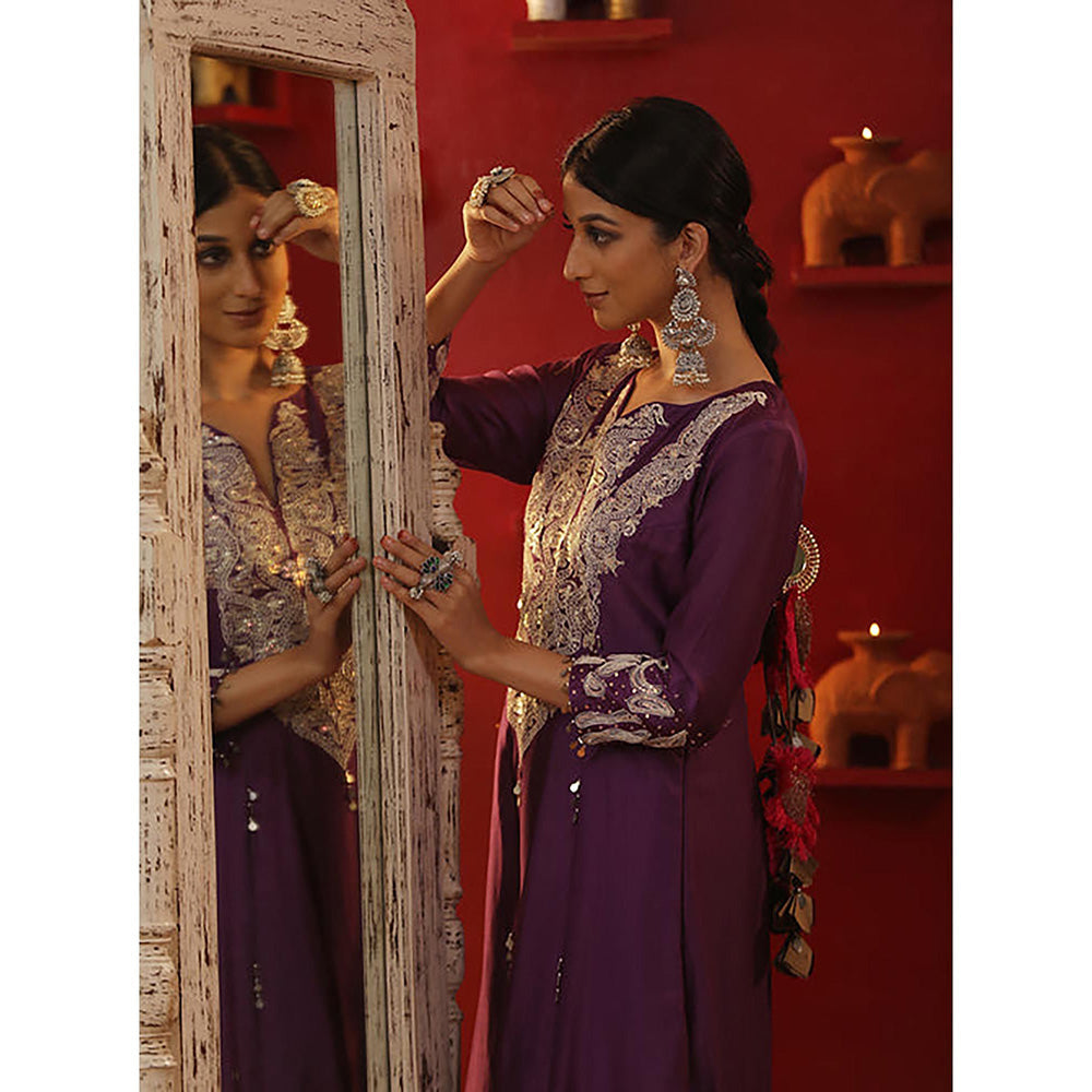 Arpita Sulakshana Floral Hand painted Shringar Purple Kurta With Churidar And Dupatta