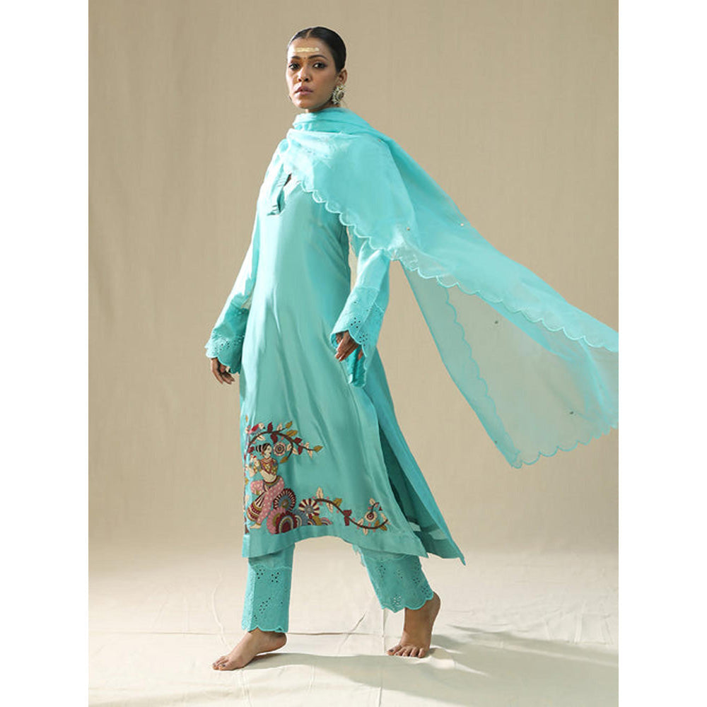 Arpita Sulakshana Sky Blue Hand Painted Kurta and Pants with Dupatta