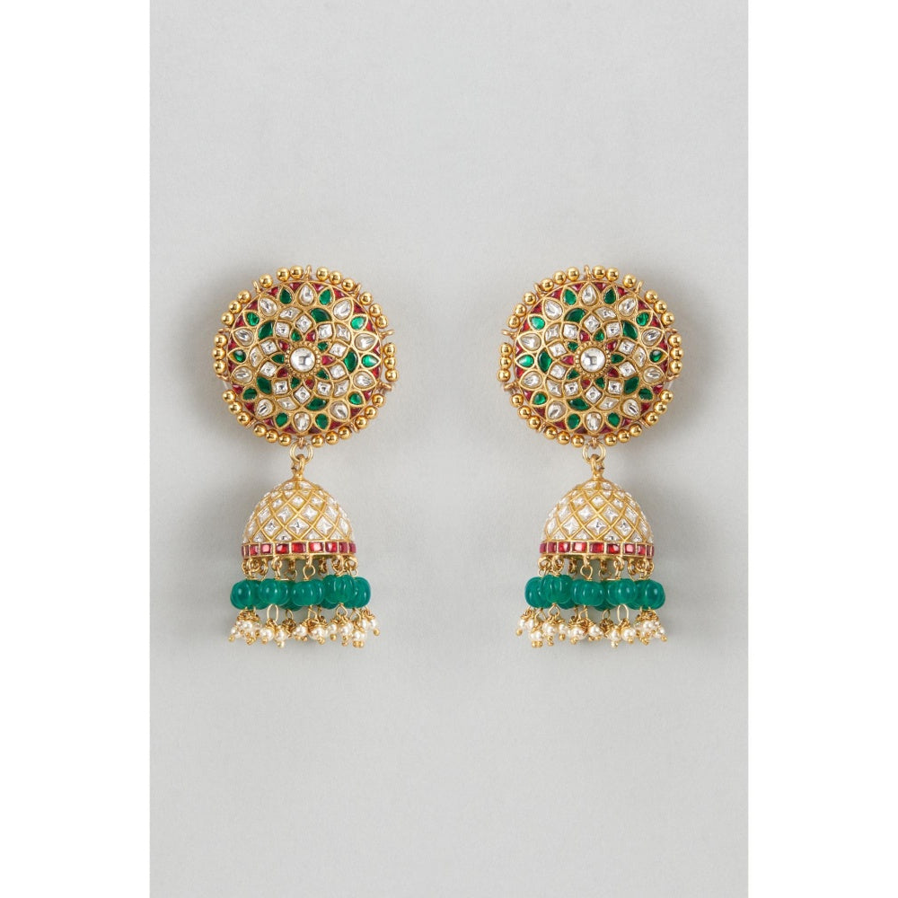 KARISA DESIGNS Phool Kundan Jhumkas with Pearls and Beads