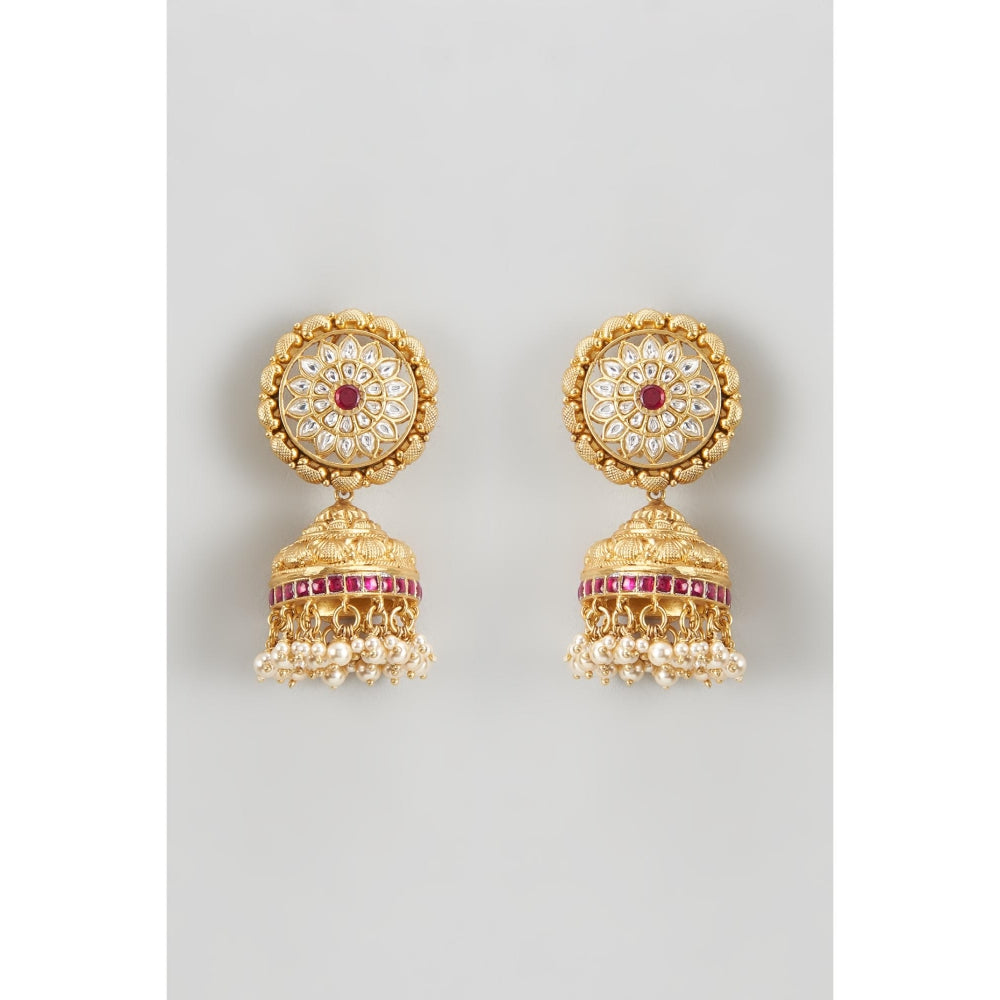 KARISA DESIGNS Adrika Nakshi Kundan Jhumkas and Pearls