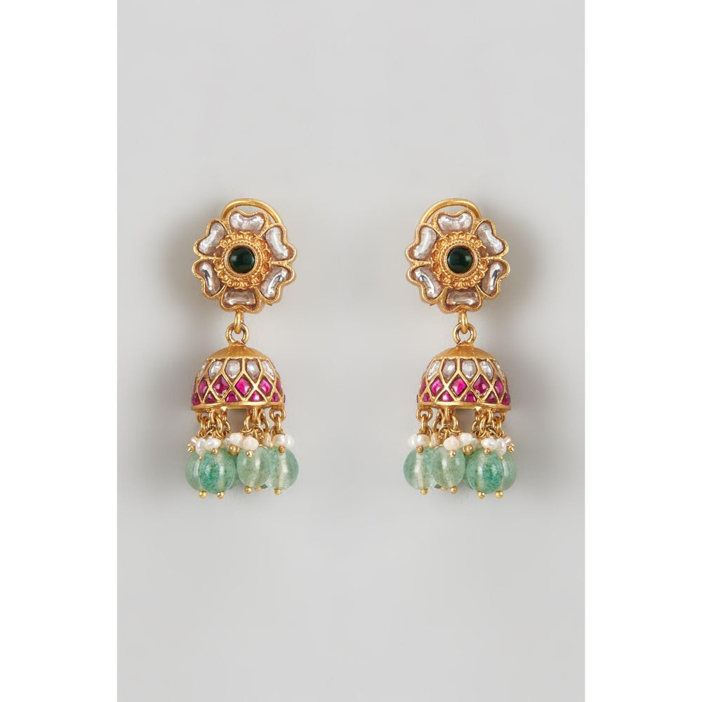 KARISA DESIGNS Sia Kundan Jhumkas with Pearls and Beads