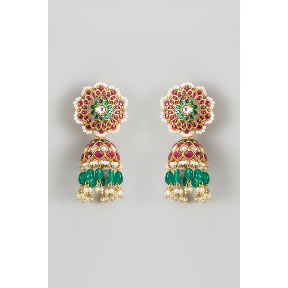 KARISA DESIGNS Apsara Kundan Jhumkas with Pearls and Beads