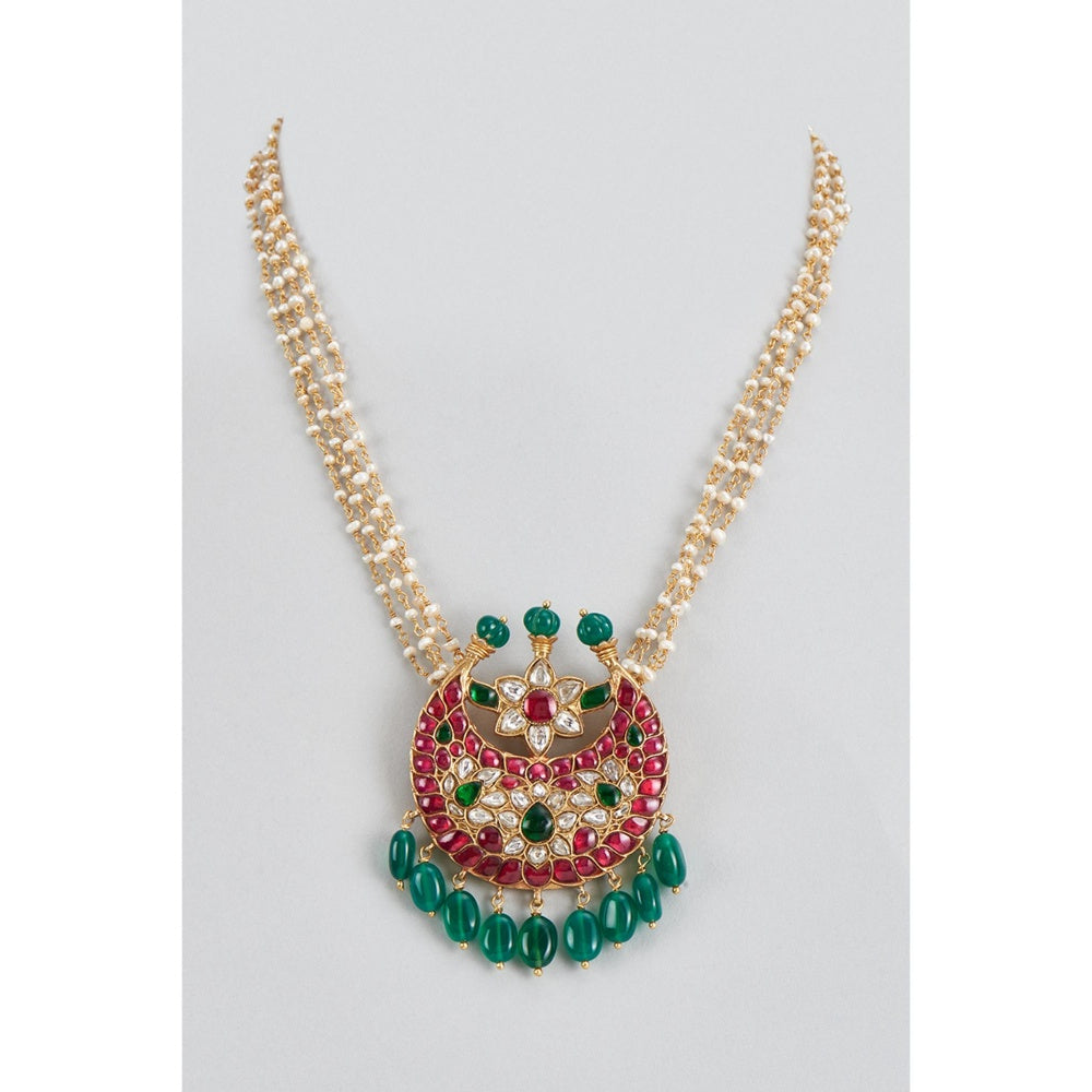 KARISA DESIGNS Fariyaz Kundan Pendent with Pearl Strings