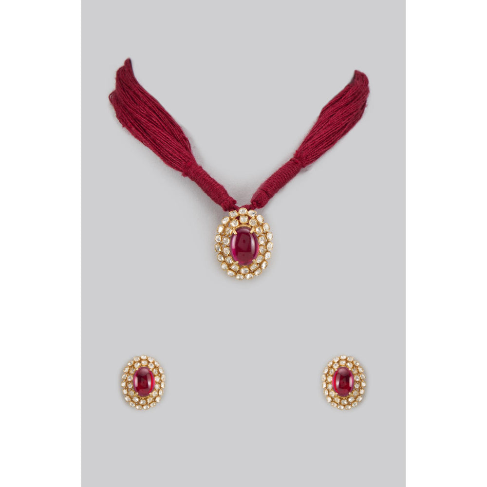 KARISA DESIGNS Red Bharwa Moissanite Necklace Set